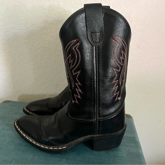 Old West Kids Boots Unisex-Child J Toe Western Black Leather pointed Boot Sz 12D - Picture 4 of 16